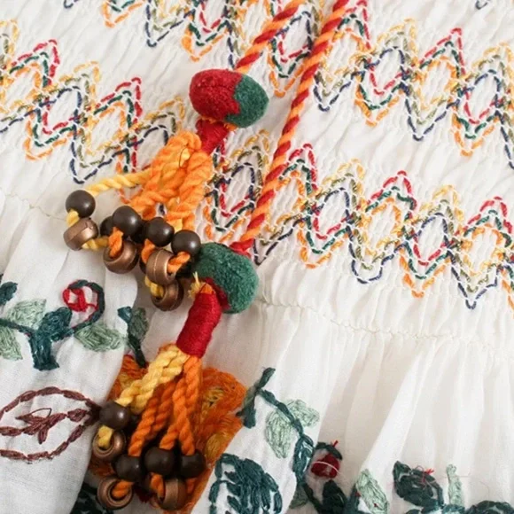 Boho Floral Embroidered Stretchy Waist Ruffle Mini Skirt - Picture 11 of 14